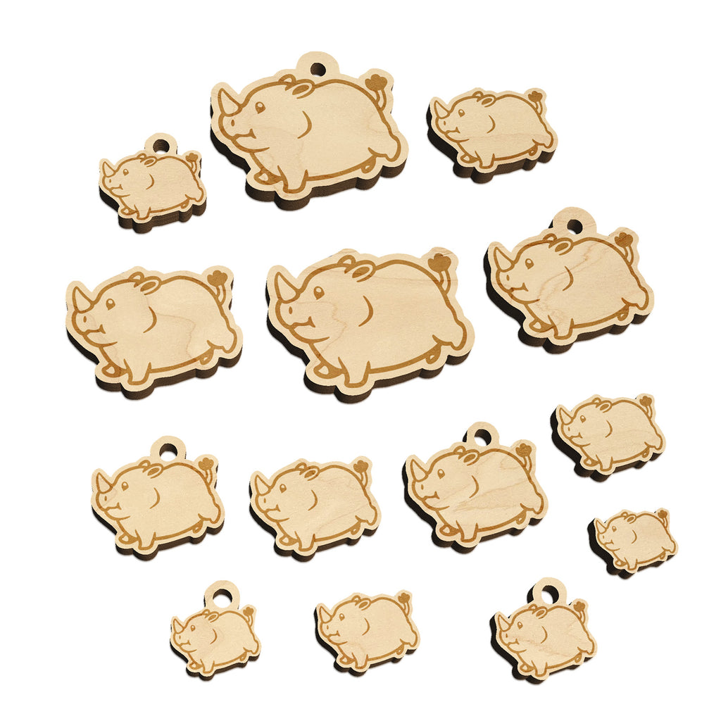 Chubby Round Rhino Mini Wood Shape Charms Jewelry DIY Craft