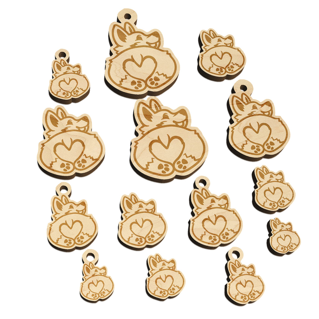 Cute Corgi with a Heart Butt Mini Wood Shape Charms Jewelry DIY Craft