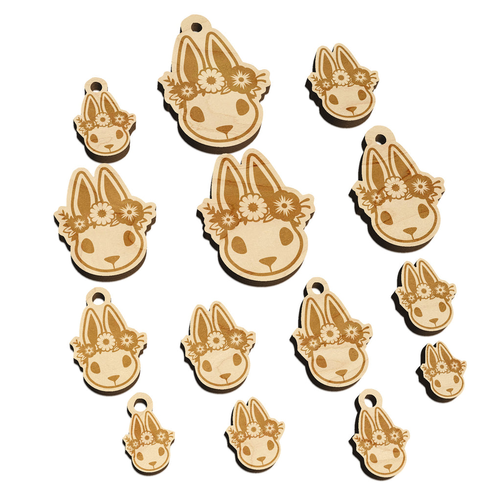 Cute Easter Bunny Rabbit Head with Flower Crown Mini Wood Shape Charms Jewelry DIY Craft