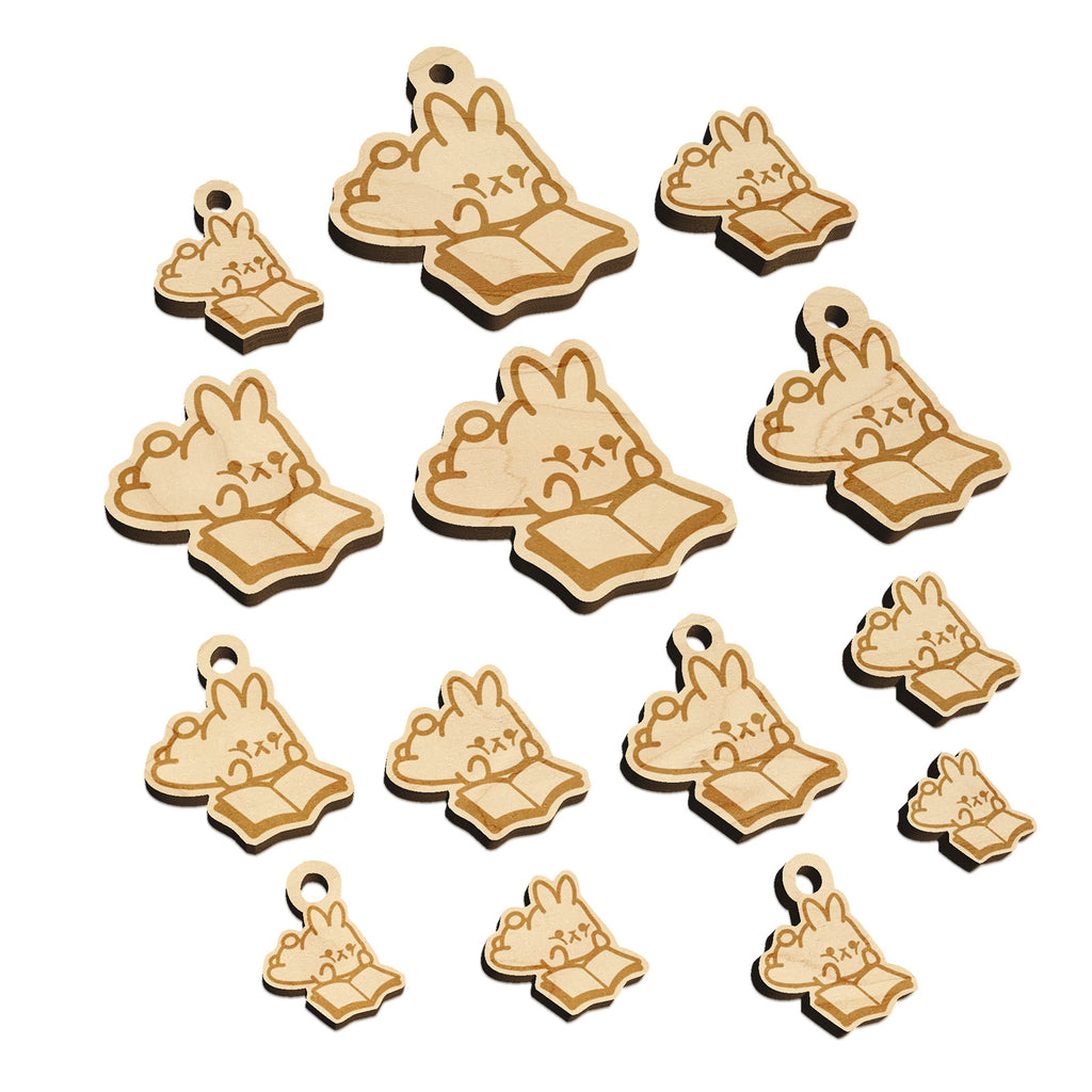 Cute Kawaii Bunny Rabbit Reading Studying for School Mini Wood Shape Charms Jewelry DIY Craft