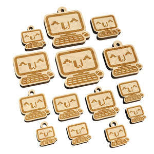 Cute Kawaii Computer Face Emoticon Mini Wood Shape Charms Jewelry DIY Craft