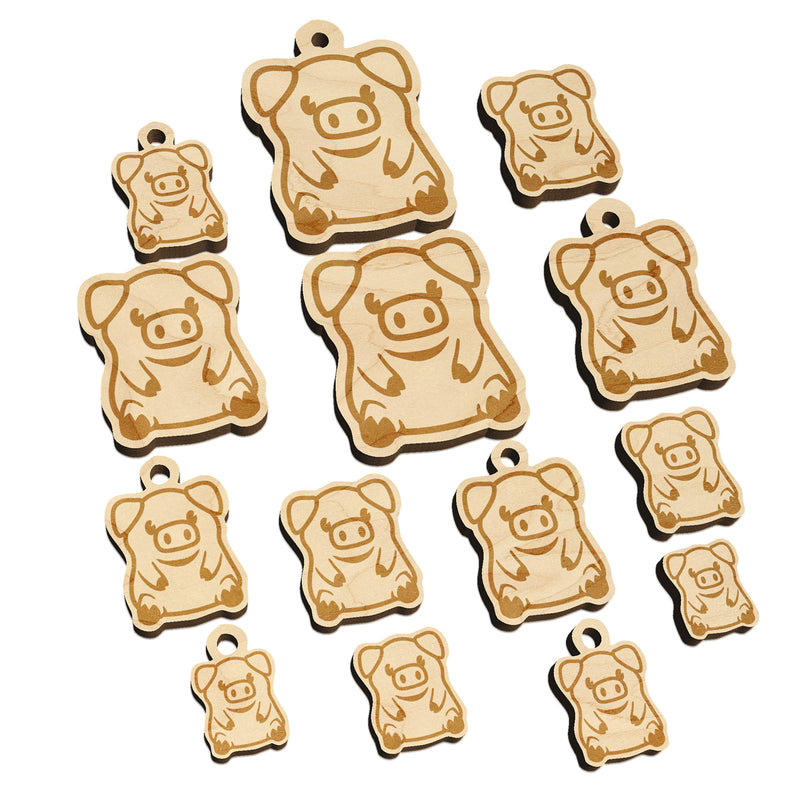 Cute Little Pig Sitting Mini Wood Shape Charms Jewelry DIY Craft