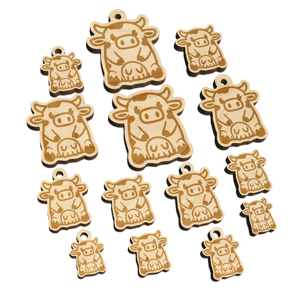 Cute Spotted Cow Sitting Mini Wood Shape Charms Jewelry DIY Craft