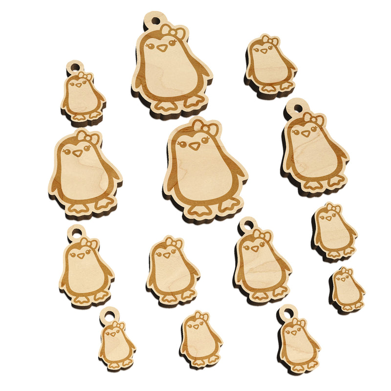 Cute Girl Penguin with Bow Mini Wood Shape Charms Jewelry DIY Craft