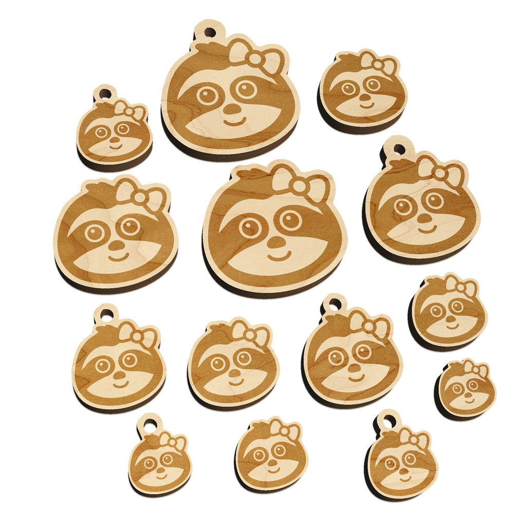 Cute Girl Sloth with Bow Mini Wood Shape Charms Jewelry DIY Craft