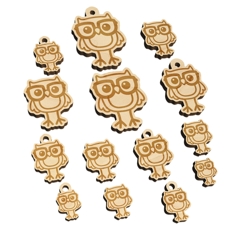 Owl Smart with Glasses Mini Wood Shape Charms Jewelry DIY Craft