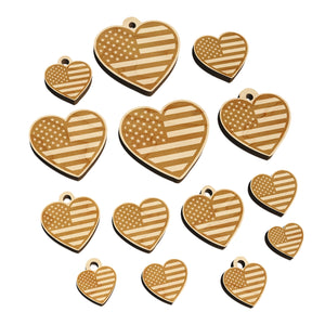 Heart Shaped American Flag United States of America USA Mini Wood Shape Charms Jewelry DIY Craft