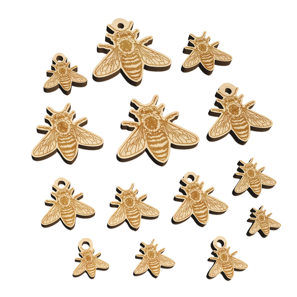 Realistic Fuzzy Honey Bee Mini Wood Shape Charms Jewelry DIY Craft