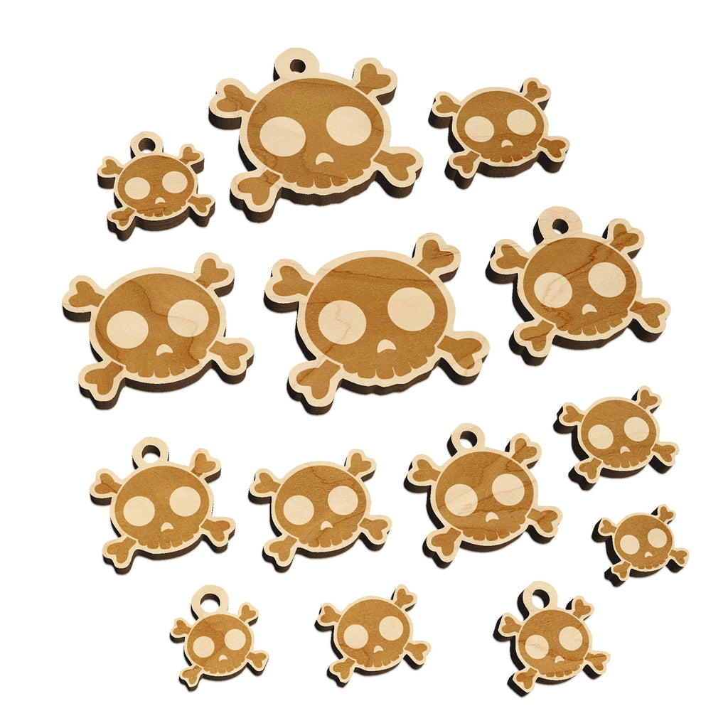 Cute Simple Skull and Crossbones Mini Wood Shape Charms Jewelry DIY Craft