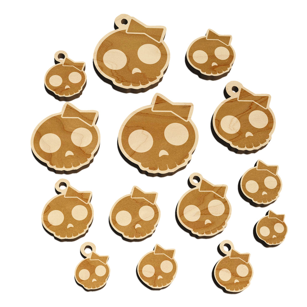 Sassy Skull with Hairbow Mini Wood Shape Charms Jewelry DIY Craft