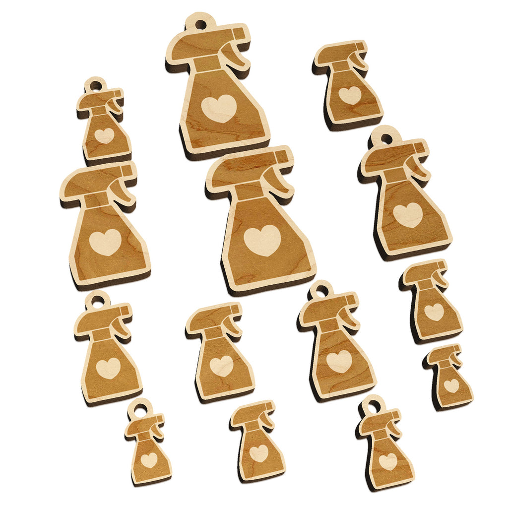 Spray Bottle Silhouette with Heart Mini Wood Shape Charms Jewelry DIY Craft