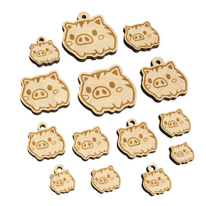 Fun Chibi Wild Boar Pig Swine Mini Wood Shape Charms Jewelry DIY Craft