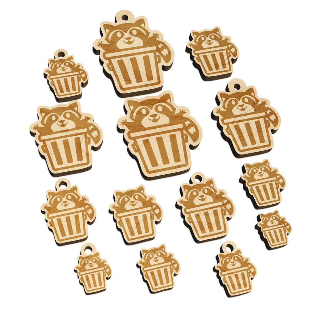 Lively Raccoon in Trash Can Mini Wood Shape Charms Jewelry DIY Craft