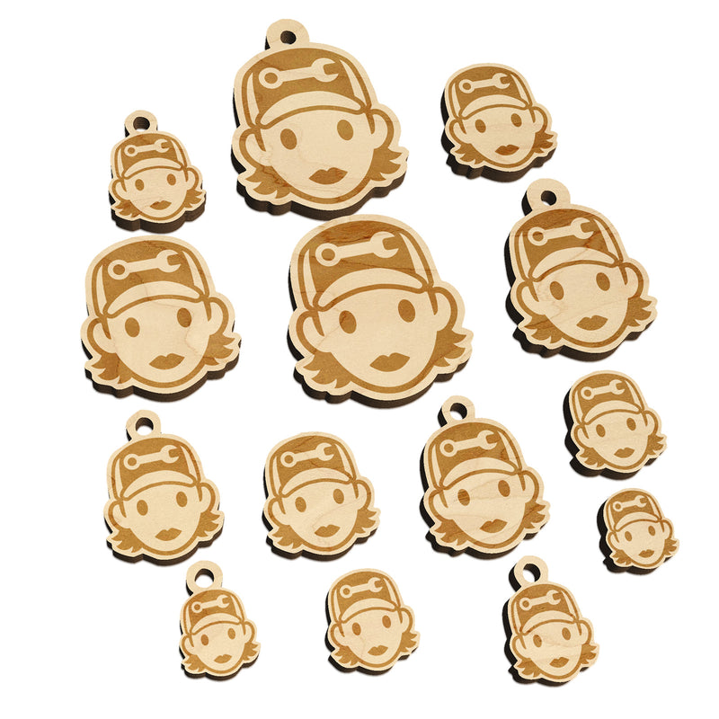 Occupation Mechanic Engineer Woman Icon Mini Wood Shape Charms Jewelry DIY Craft