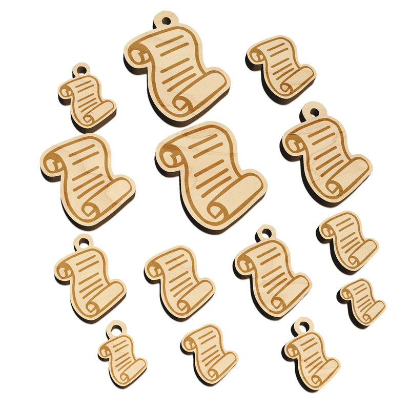 Unrolled Scroll of Parchment and Text Mini Wood Shape Charms Jewelry DIY Craft