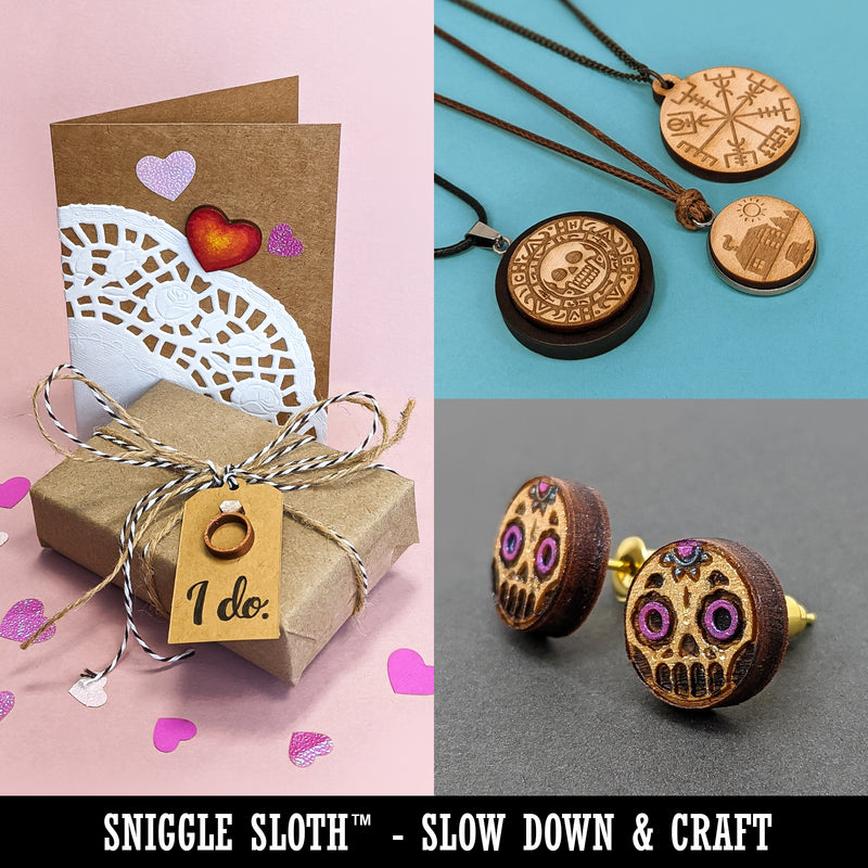 Round Cat Face Doubtful Mini Wood Shape Charms Jewelry DIY Craft