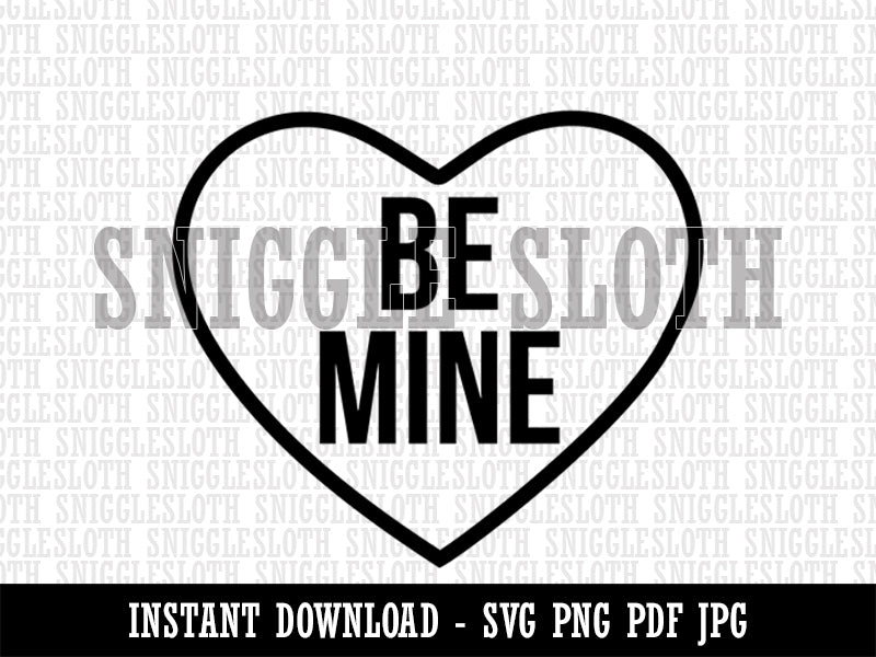 Be Mine in Heart Love Valentine's Day Clipart Digital Download SVG PNG JPG PDF Cut Files
