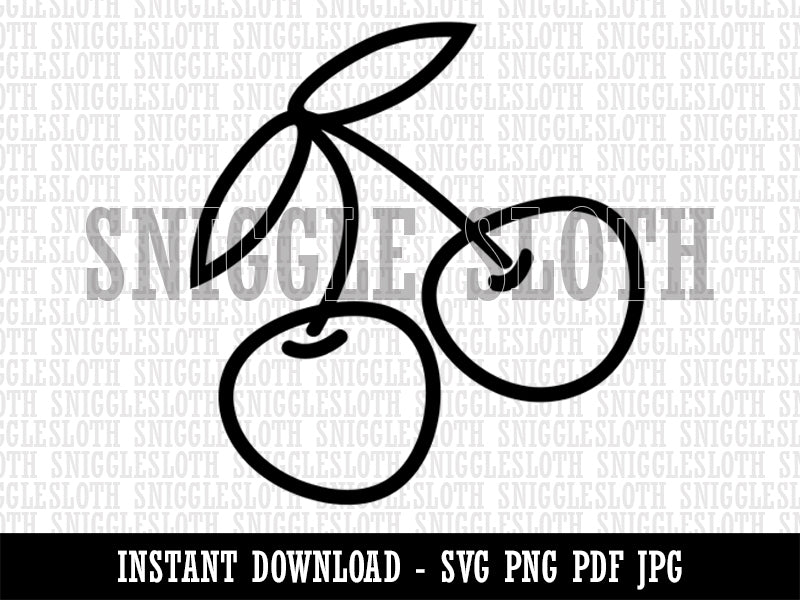 Pair of Cherries Outlined Clipart Digital Download SVG PNG JPG PDF Cut Files