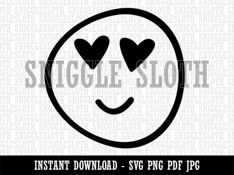 Heart Eye Love Emoticon Face Doodle Clipart Digital Download SVG PNG JPG PDF Cut Files