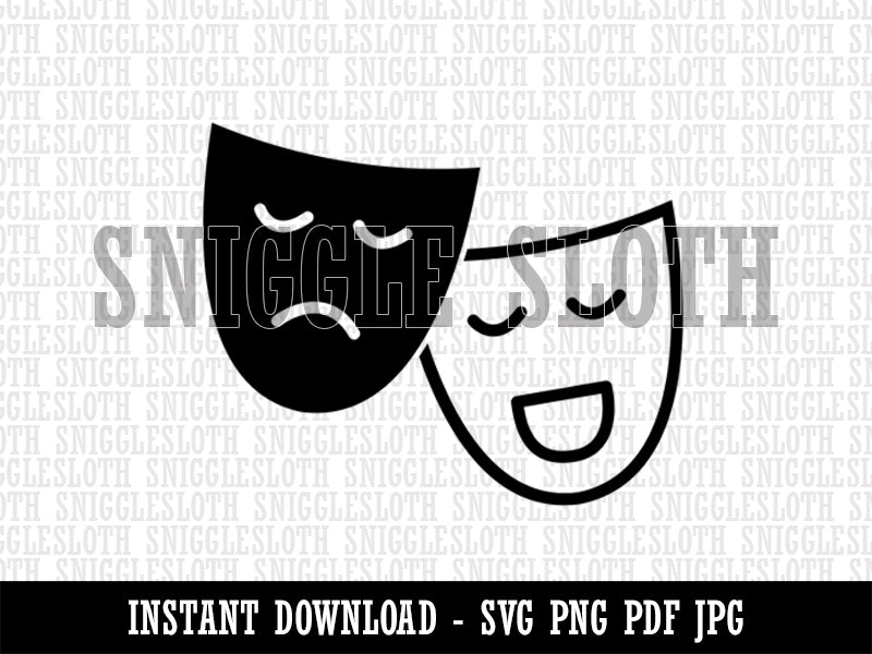 Acting Comedy Drama Masks Theater Carnival Clipart Digital Download SVG PNG JPG PDF Cut Files