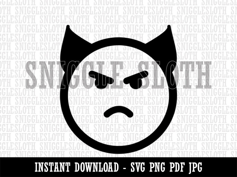 Angry Devil Face Emoticon Clipart Digital Download SVG PNG JPG PDF Cut Files