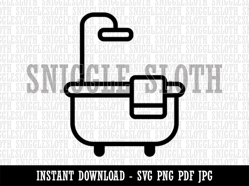 Bathtub Shower with Towel Outline Clipart Digital Download SVG PNG JPG PDF Cut Files