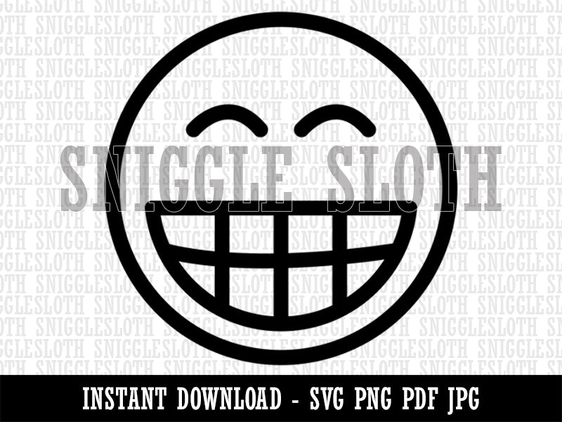 Happy Face Big Smile Teeth Grin Emoticon Clipart Digital Download SVG PNG JPG PDF Cut Files