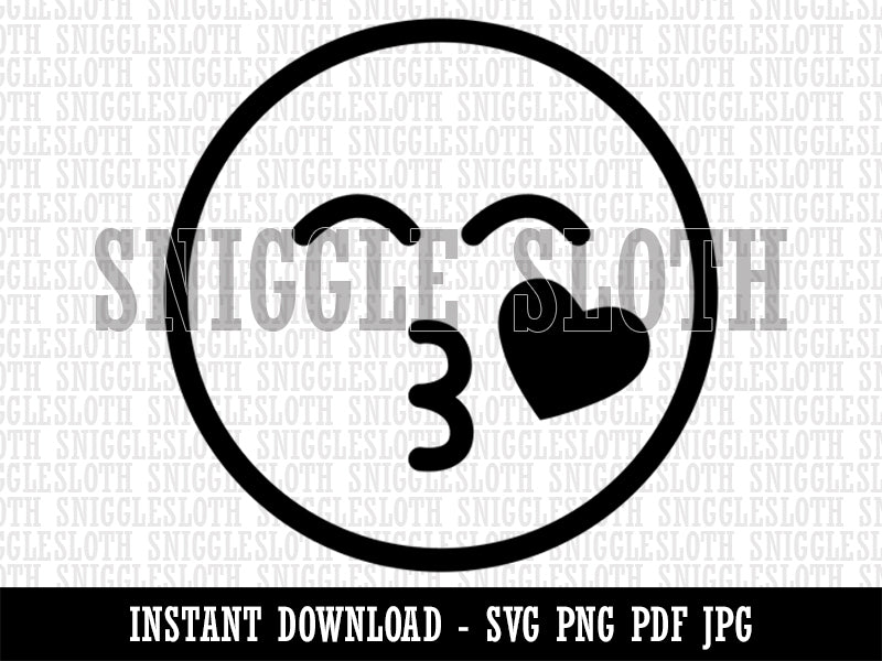Kiss Face Heart Love Emoticon Clipart Digital Download SVG PNG JPG PDF Cut Files