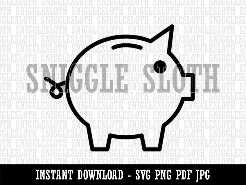 Piggy Bank Outline Clipart Digital Download SVG PNG JPG PDF Cut Files