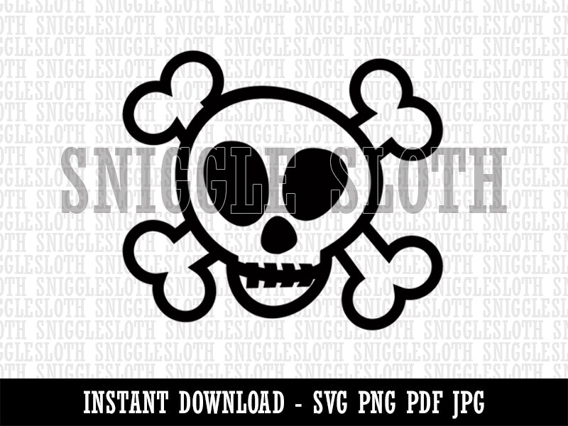 Skull and Crossbones Doodle Clipart Digital Download SVG PNG JPG PDF Cut Files