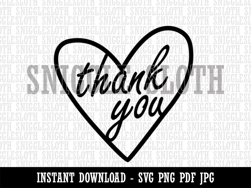 Thank You in Heart Clipart Digital Download SVG PNG JPG PDF Cut Files