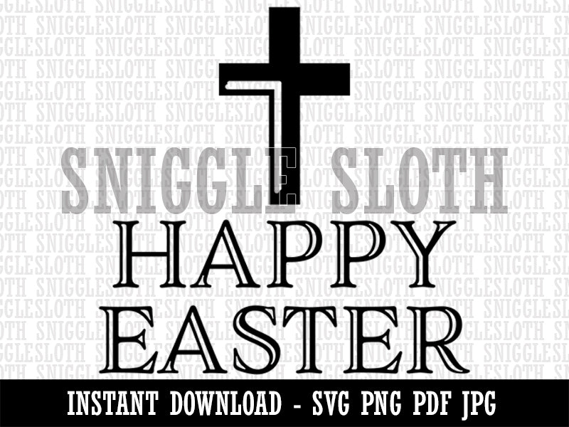 Happy Easter with Cross Clipart Digital Download SVG PNG JPG PDF Cut Files