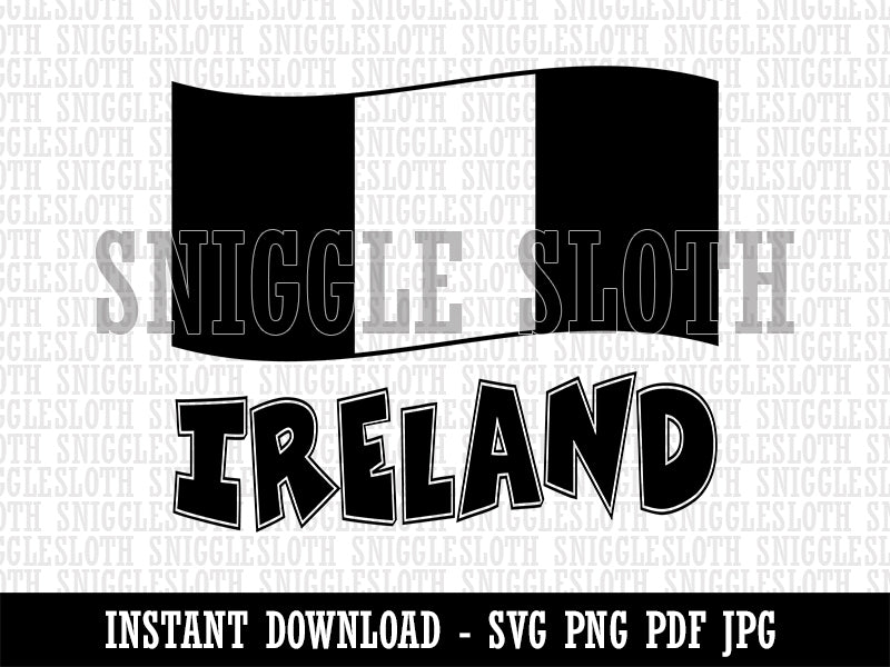 Ireland with Waving Flag Cute Clipart Digital Download SVG PNG JPG PDF Cut Files