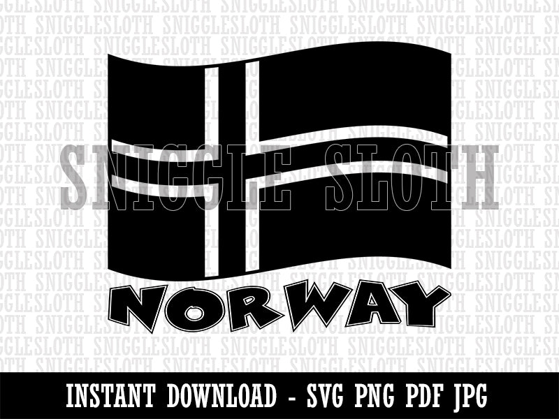 Norway with Waving Flag Cute Clipart Digital Download SVG PNG JPG PDF Cut Files