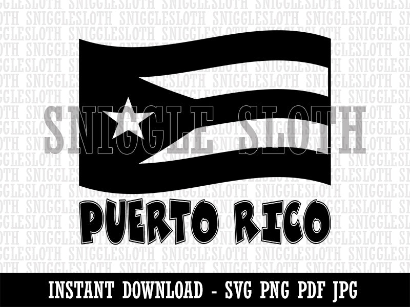 Puerto Rico with Waving Flag Cute Clipart Digital Download SVG PNG JPG PDF Cut Files