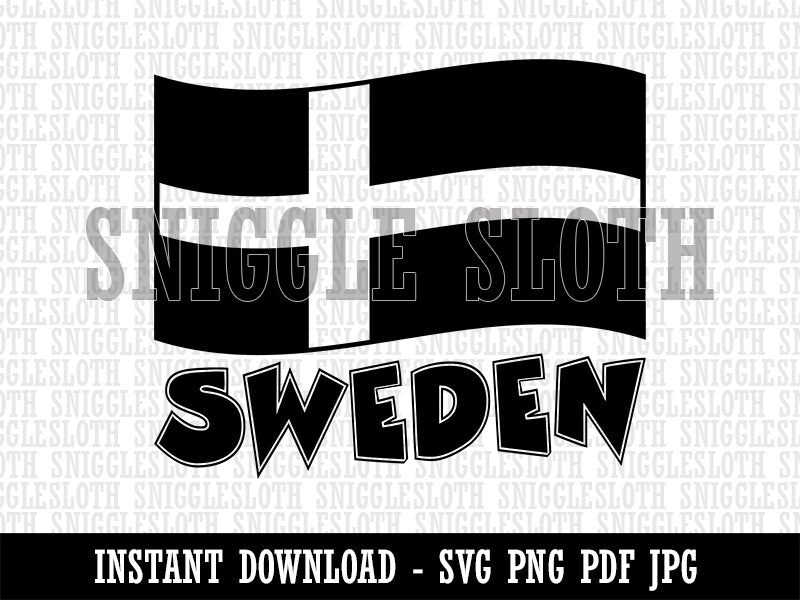 Sweden with Waving Flag Cute Clipart Digital Download SVG PNG JPG PDF Cut Files