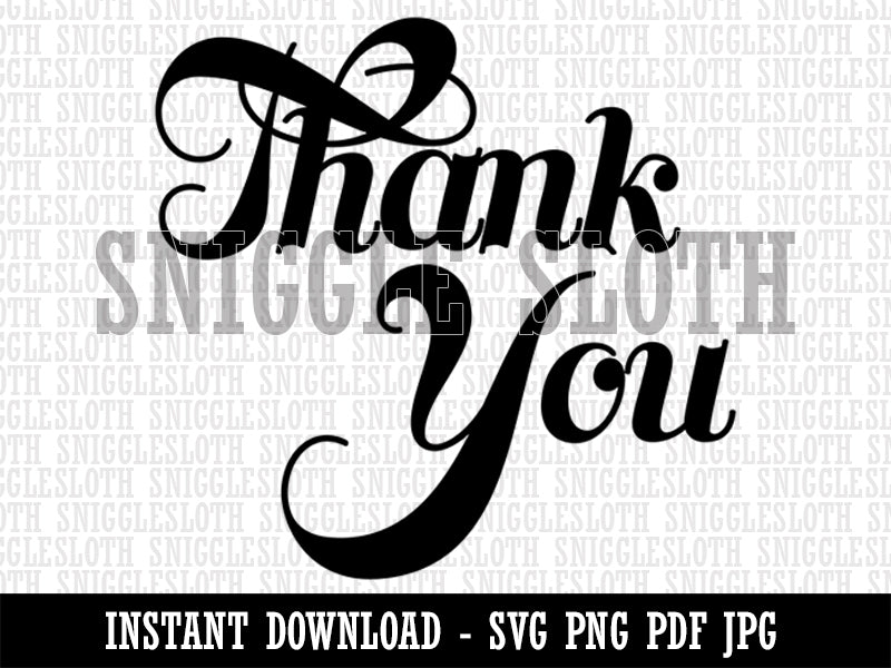 Thank You Elegant Text Clipart Digital Download SVG PNG JPG PDF Cut Files