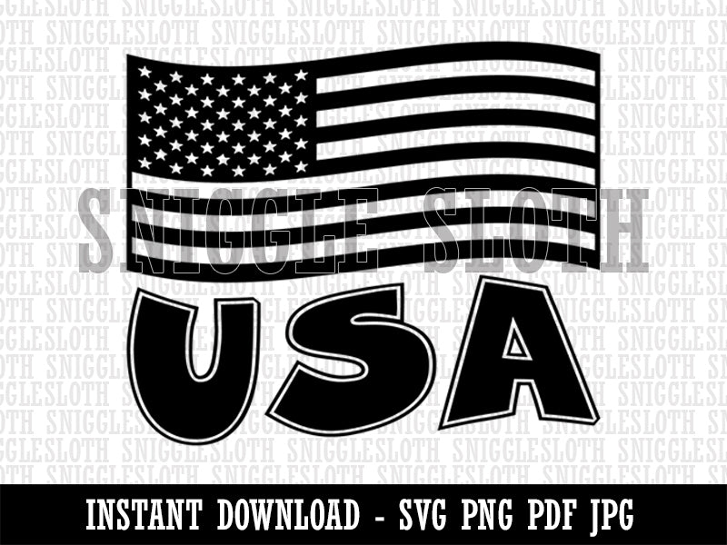 USA United States of America with Waving Flag Cute Clipart Digital Download SVG PNG JPG PDF Cut Files