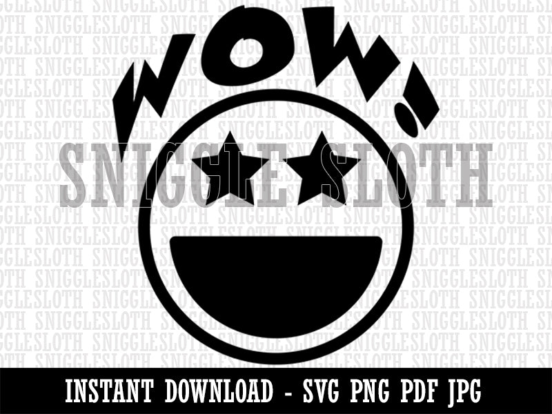 Wow with Happy Face Star Eyes Teacher Motivation Clipart Digital Download SVG PNG JPG PDF Cut Files