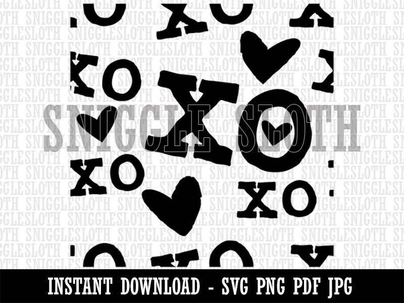 XO Love Heart Pattern Background Clipart Digital Download SVG PNG JPG PDF Cut Files