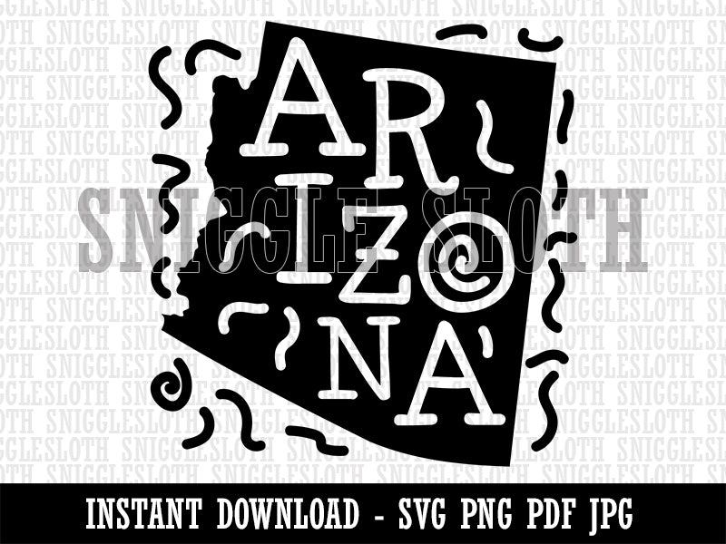 Arizona State with Text Swirls Clipart Digital Download SVG PNG JPG PDF Cut Files