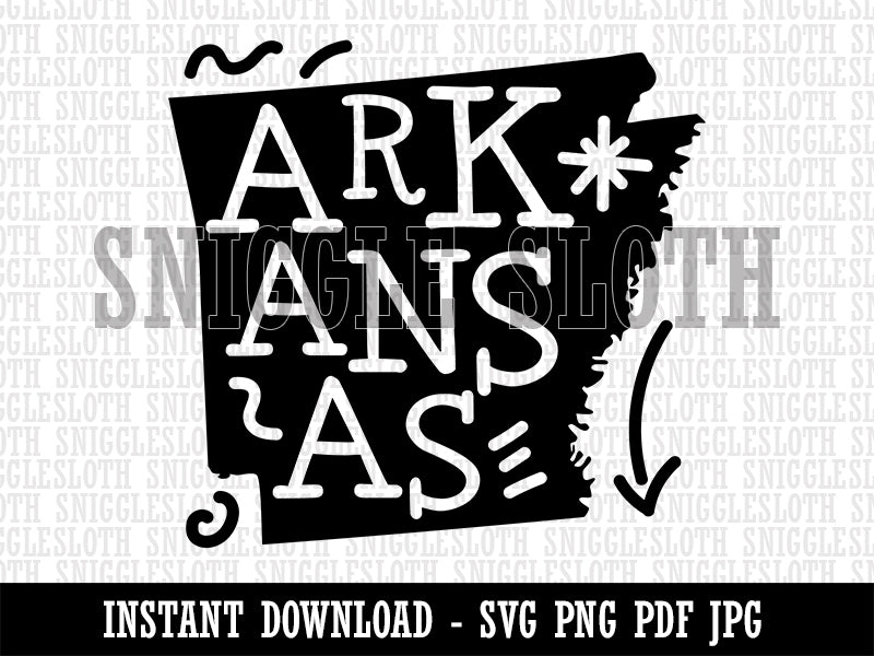 Arkansas State with Text Swirls Clipart Digital Download SVG PNG JPG PDF Cut Files