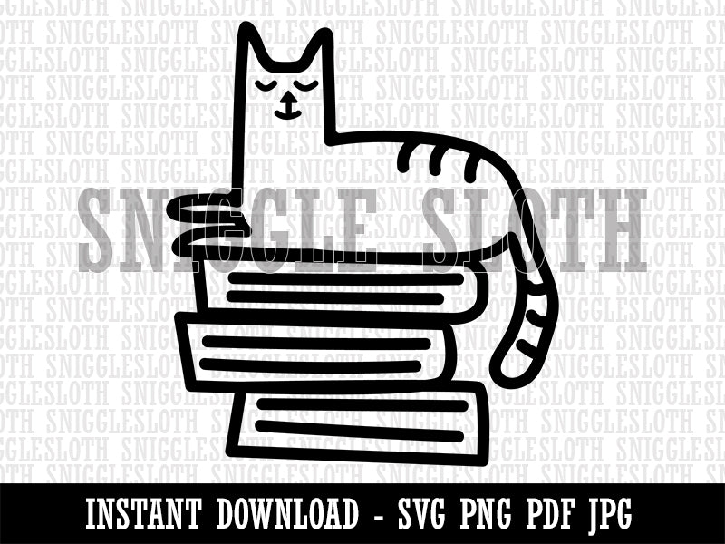 Cat and Books Reading Doodle Clipart Digital Download SVG PNG JPG PDF Cut Files