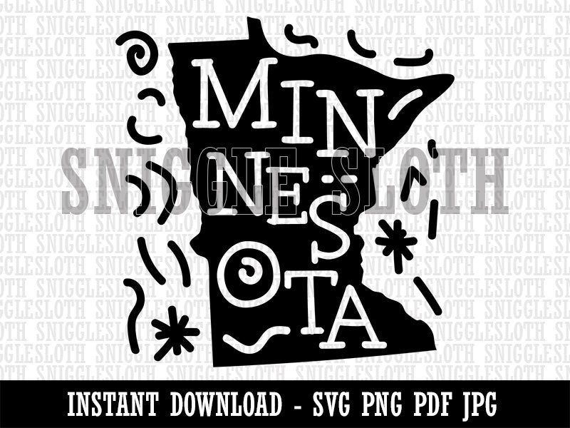 Minnesota State with Text Swirls Clipart Digital Download SVG PNG JPG PDF Cut Files