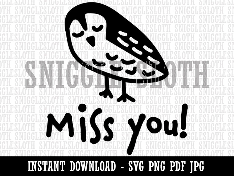 Miss You Owl Doodle Clipart Digital Download SVG PNG JPG PDF Cut Files