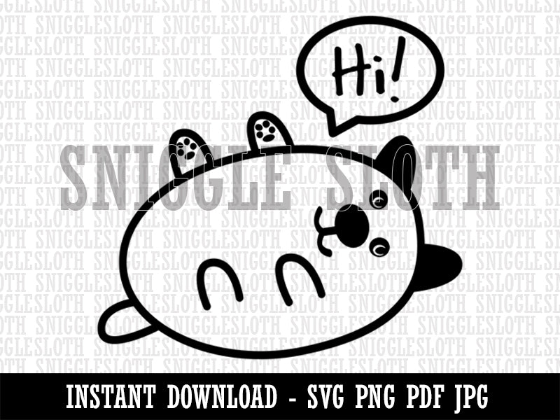 Pug Dog Hi Hello Doodle Rub My Tummy Clipart Digital Download SVG PNG JPG PDF Cut Files