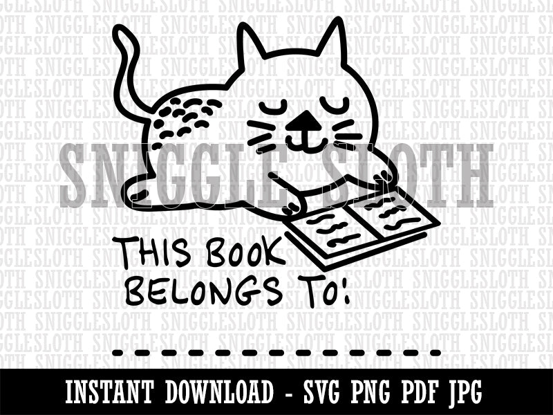 Reading Cat This Book Belongs To Clipart Digital Download SVG PNG JPG PDF Cut Files