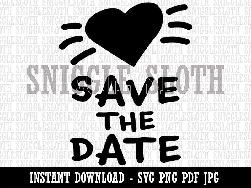 Save the Date Love Heart Clipart Digital Download SVG PNG JPG PDF Cut Files
