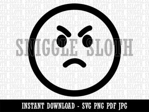 Angry Mad Face Emoticon Clipart Digital Download SVG PNG JPG PDF Cut Files