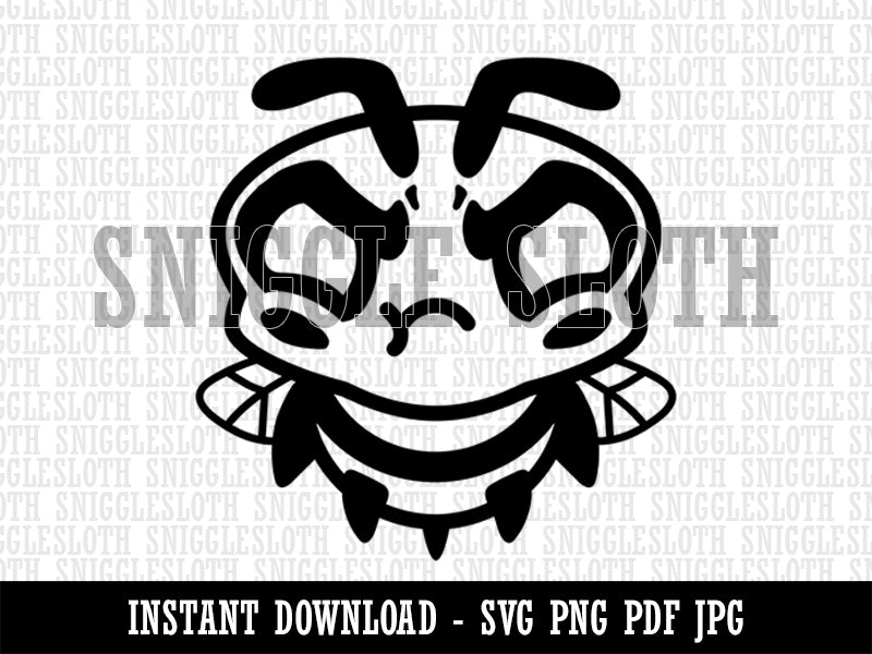 Cute Bee Mad Grumpy Clipart Digital Download SVG PNG JPG PDF Cut Files